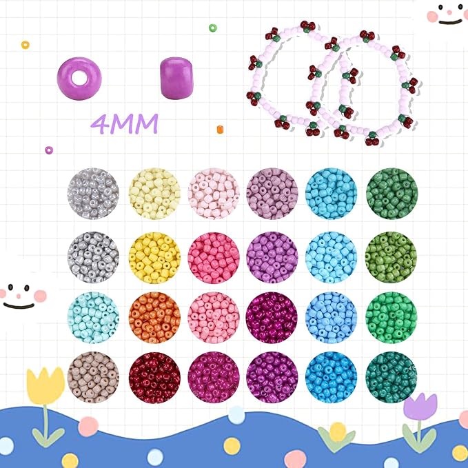 efivs arts 3500PCS 6/0 Glass Seed Beads, 24 Colors Small Beads Kit Bracelet - Image 2