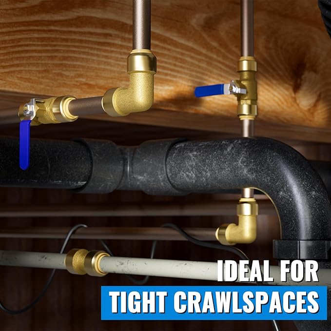 SUNGATOR 1/2" Shut Off Valve, Ball Valve 1/2 Inch, Pushfit Water Shutoff, No Lead Brass Push-to-Connect Plumbing Fittings for Pex Pipe, Copper, CPVC, with 1 Disconnect Clip, Pack of 2