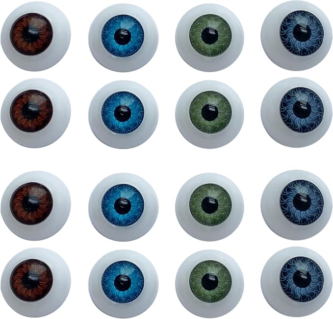 8 Pairs of 4 Colors 22mm Half Round Realistic Acrylic Eyes by Jashem