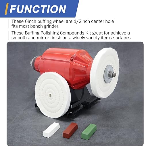 SCOTTCHEN 6inch Buffing Polishing Wheels 1/2" Arbor Hole,2 Pcs Fine (40Ply) for Bench Grinder,with Buffing Polishing Cutting Compound 4 Oz.Kit