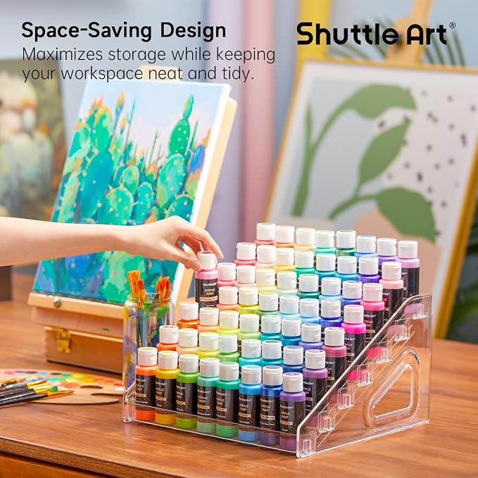 Shuttle Art Acrylic Paint Organizer, 7 Layers Clear Storage Rack, Snap On - Image 4