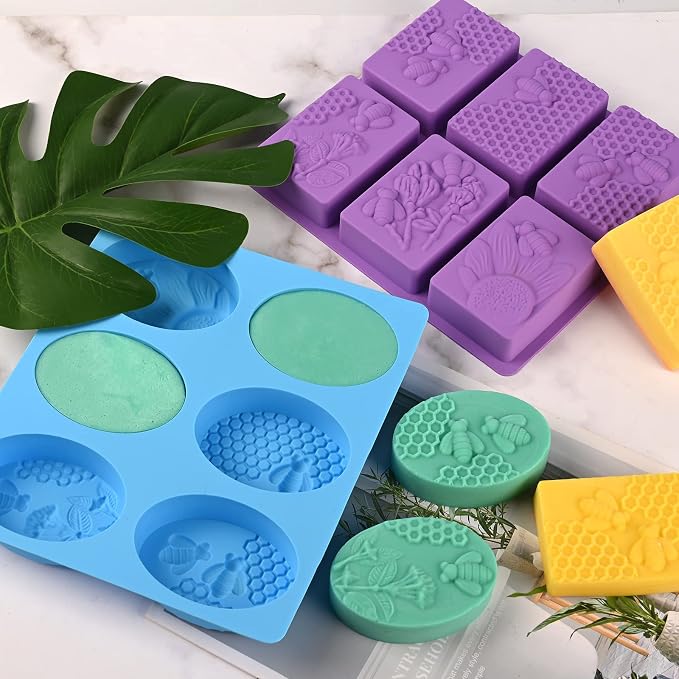 Sakolla 2 Pack 6 Cavity Bee Silicone Soap Molds Rectangle Oval Honeycomb - Image 3