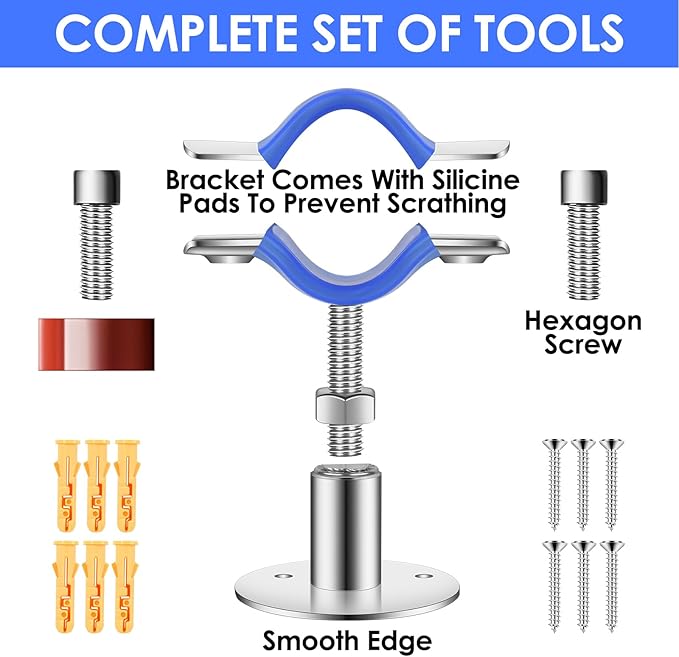 Adjustable Pipe Support Bracket 304 Stainless Steel - Wall Mount Pipe Support Heavy Duty Pipe Bracket Clamp with Screws 2PCS Pipe Strap Clamp for OD Pipe 48-51mm