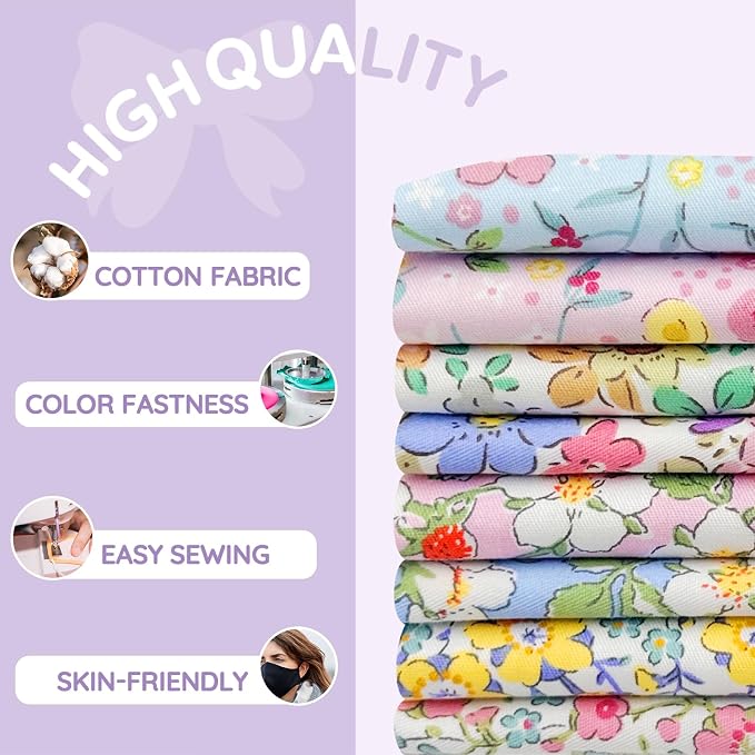 Aubliss 8pcs Fat Quarter Fabric Bundles Quilting Cotton Craft Fabric Pre-Cut - Image 3