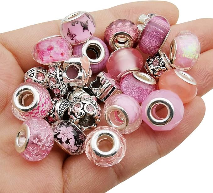 50pcs Assorted Pink Resin Imitation Glass European Large Hole Beads Rhinestone by WOCRAFT