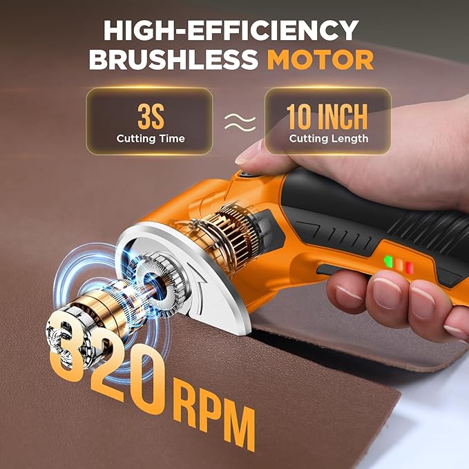 Cordless Electric Scissors: 4V Rechargeable Rotary Cardboard Cutter, 3000mAh Battery, with LED Light, 2 Blades, Box Cutter for Fabric Carpet Carton Plastic Leather Cloth(Yellow)