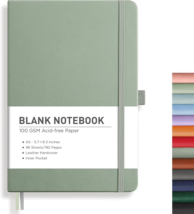 RETTACY Blank Journal Notebook, 192 Pages, A5 Medium Size | Leather Hardcover by RETTACY