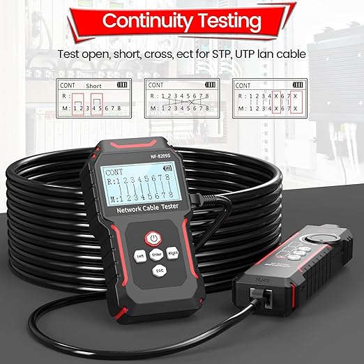 NOYAFA NF-8209S Network Cable Tester, Ethernet Cable Tester with CAT5, CAT6 Line Tracer, PoE, NCV, QCFunction,Length Test, Port Flashing,Fault Line Scan for Cable Grooming,LAN Network Cable Tracer Kit