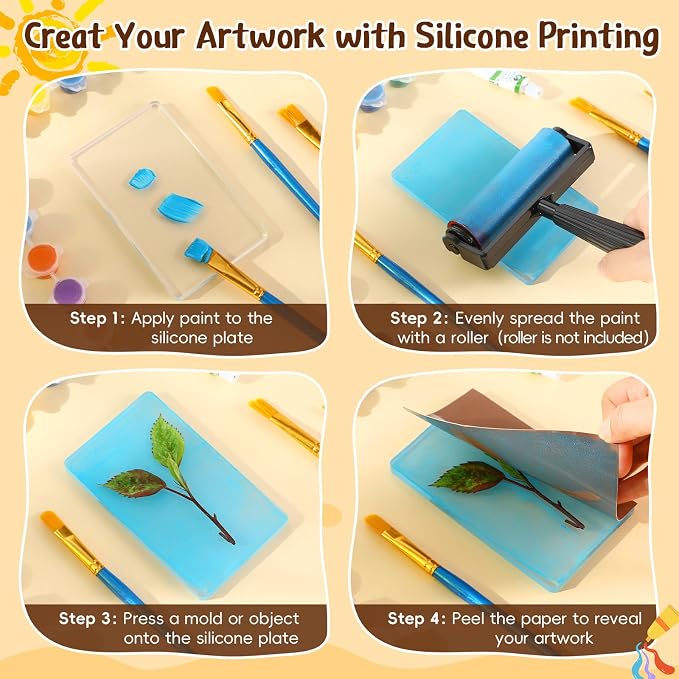 Threlaco 8 Pack Monoprinting Print Plates 5 x 3 Inch Reusable Silicone Plate - Image 3