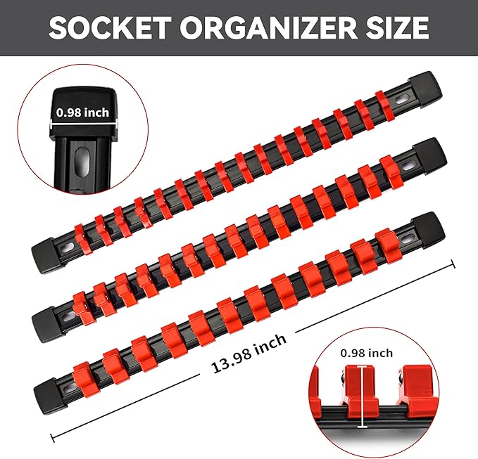 Socket Organizer Drive ABS Tools - Socket Holder, Premium Quality 15 Pieces Socket Holders Kit 1/4-Inch x 80 Clips, 3/8-Inch x 75 Clips, 1/2-Inch x 60 Clips（15PC,Mix-color)