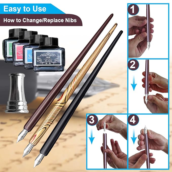 Calligraphy Set For Beginners, 3 Calligraphy Pens, 4 Ink Bottle 15ml, 20 - Image 4