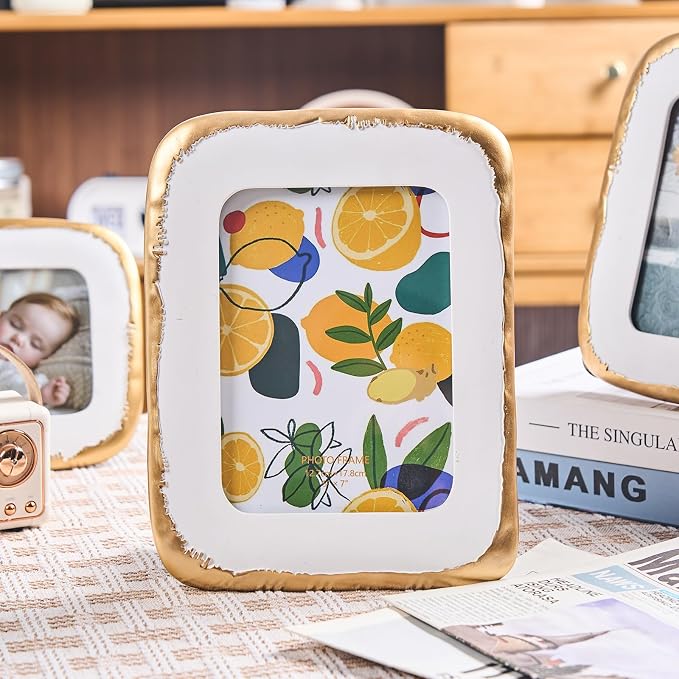 5x7 Picture Frame, Ornate Photo Frame White & Gold, Hand-Crafted Resin Table - Image 6