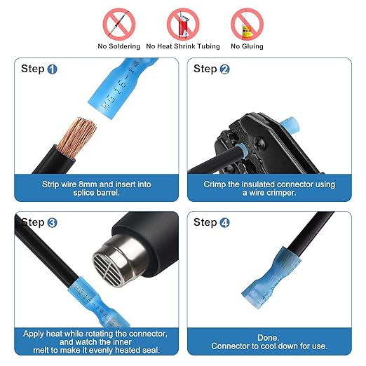 125PCS Heat Shrink Wire Connectors,Electrical Terminals Kit,Waterproof,Automotive Marine Electrical Terminals Kit,Ring Fork Hook Spade Butt Splices,Tinned Red Copper,12-10,16-14,22-16 (125PCS)