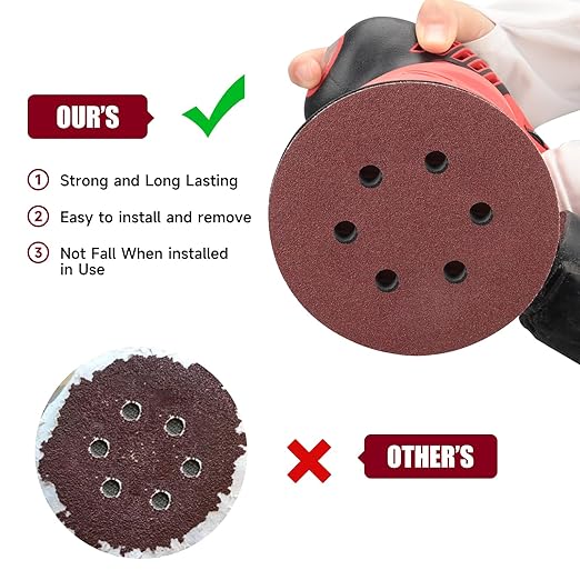 100 PCS 6 Inch Sanding Discs 60 Grit Hook and Loop Sandpaper, Round Orbital Sand Paper Discs for Sander