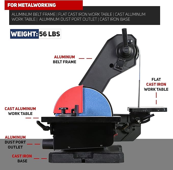 BUCKTOOL Dual Speed 1" x 42" Belt Disc Sander Combo, Bench Knife Sharpener with Large Work Table, Professional Benchtop Belt Sander with Direct-drive 4.8A Brushless Motor for Metalworking, BD1801DS