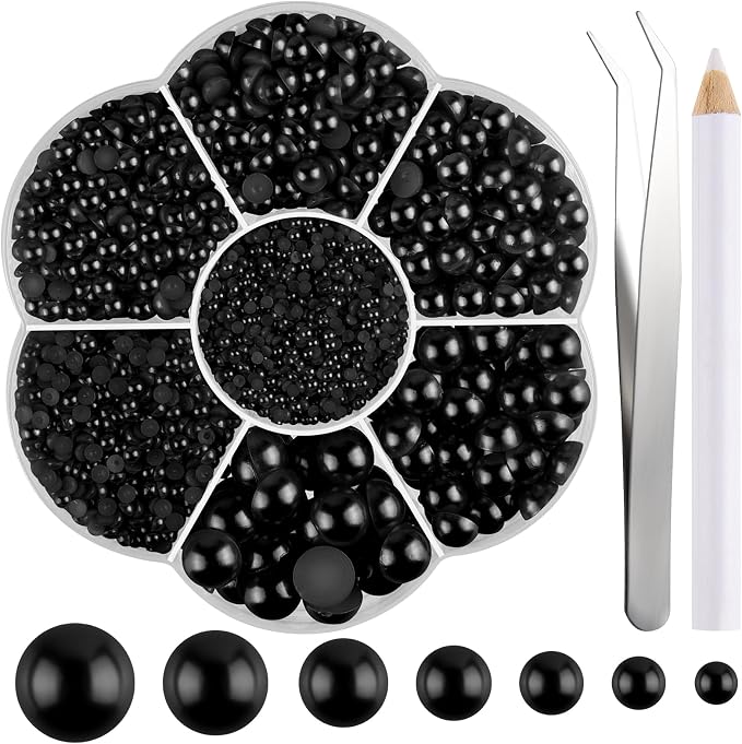 NACHLYNN 6480 Pcs Flat Back Pearl 7 Sizes Half Round Bead Black by Createyourownlifestory