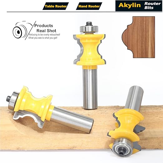 3Pcs Bull Nose Bead Molding Router Bit,1/2" Shank 1" CL,Bullnose and Cove Columns for Furniture Edge Trim,Wood-face Cutter for Architraves Profiles,Framing and Edge Moulds (3Units/Pack)