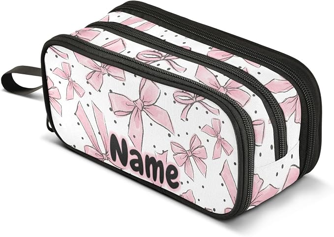 Custom Pink Bows Dots Pencil Case Box Boys Girls Personalized Name Large Pencil by BOENLE-WELCOMEYOURCOMING