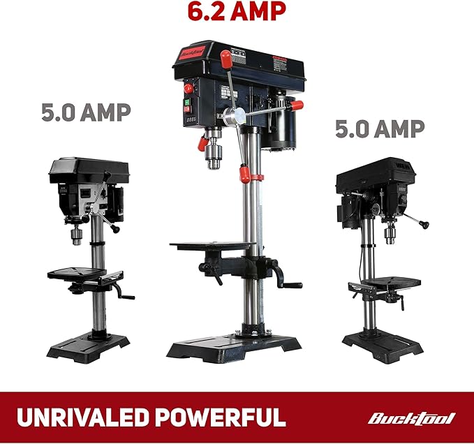 BUCKTOOL 12 INCH 6.2A Professional Bench Drill Press, 3/4HP Powerful Benchtop Drill Press, Variable Speed Drill Press with IIIA Laser and Work Light