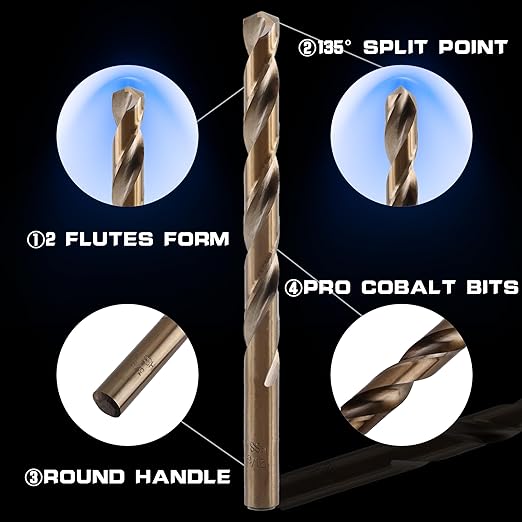 29Pcs M35 Cobalt Drill Bit Set 1/16"-1/2", 135 Degree Tip HSS with Storage Case, Twist Jobber Drill Bit Kit for Cast Iron, Hard Metal, Stainless Steel, Plastic and Wood