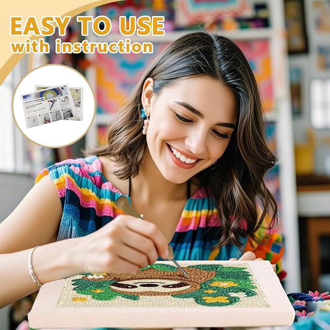 Doodlream Cartoon Sloth Leaves DIY Punch Needle Embroidery Kit - Image 3