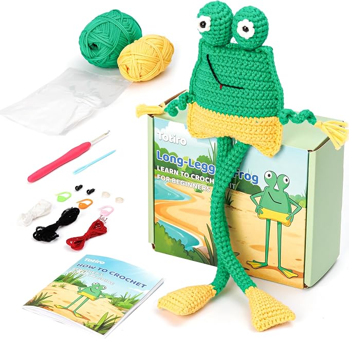 Totiro Crochet Kit for Beginners, Long-Legged Frog Amigurumi Starter Kit by YourDestinationforFun