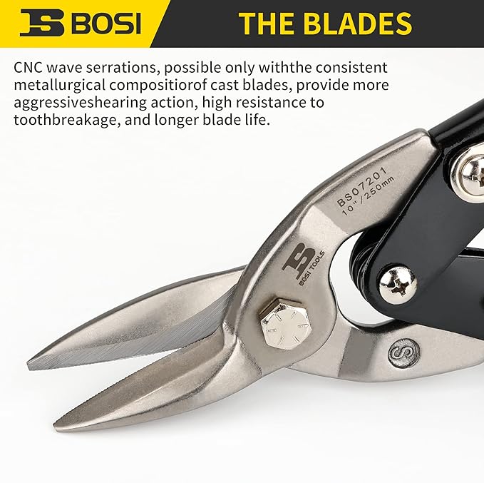 Aviation Tin Snips Straight Cut Heavy Duty Sheet Metal Cutter Snips Shears Cutting Metal Sheet Chrome Vanadium Steel Sharp Blades Safety Latch (10inch Straight)
