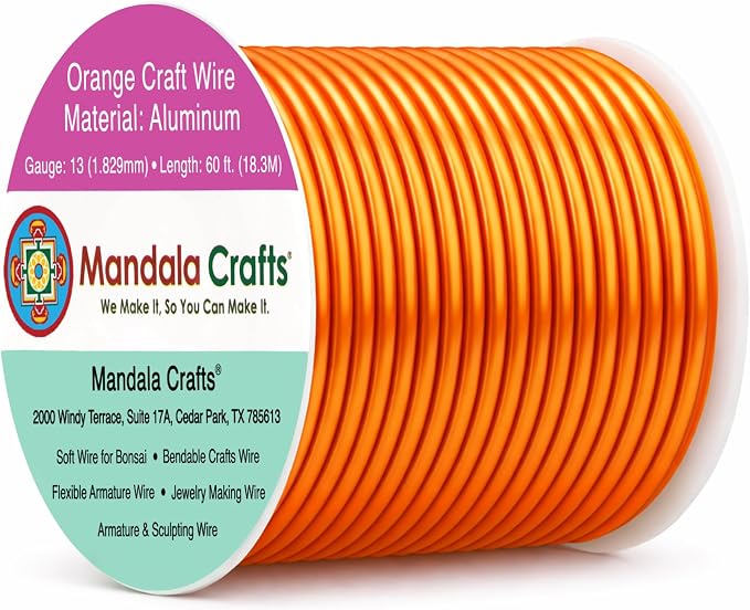 Mandala Crafts 13 Gauge Orange Anodized Aluminum Craft Wire, 60 FT | Colored by MandalaCrafts