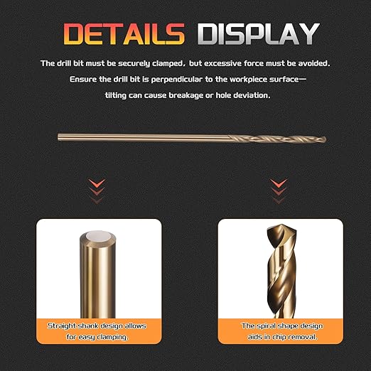 Drill Bit, #56 Cutting Diameter, 4341 HSS Gold Finish 118° Cutting Angle Number Jobber Bits - (Applications: for Drilling Soft Metal Plastic Wood), 5-Pieces