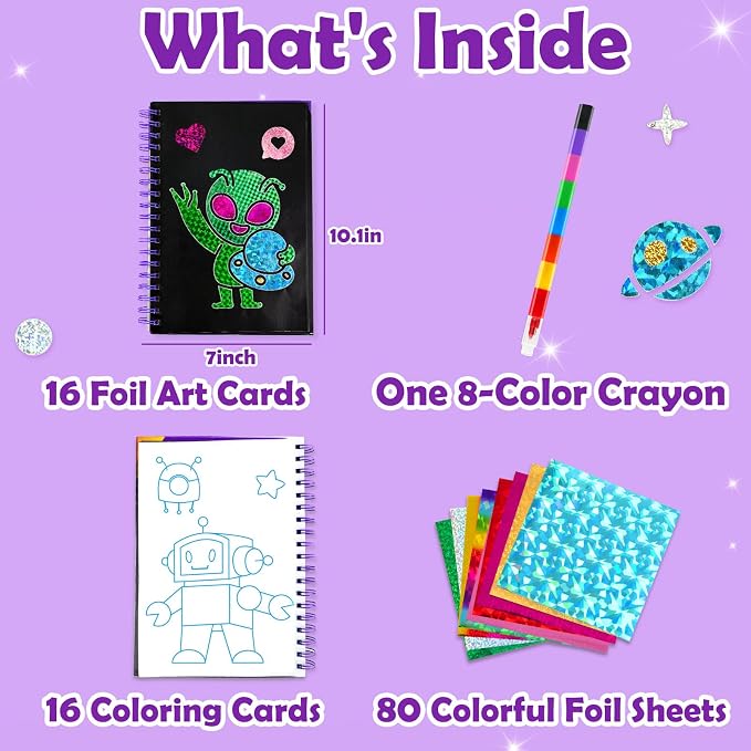 FUNNYB&G Foil Art Craft Kit for Boys 4-10 Years Old: Mess-Free & No-Glue - Image 3