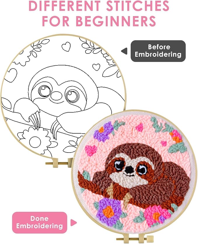 Punch Needle Kit for Beginners Adults, Sloth Punch Needle Kits DIY Crafts for - Image 3