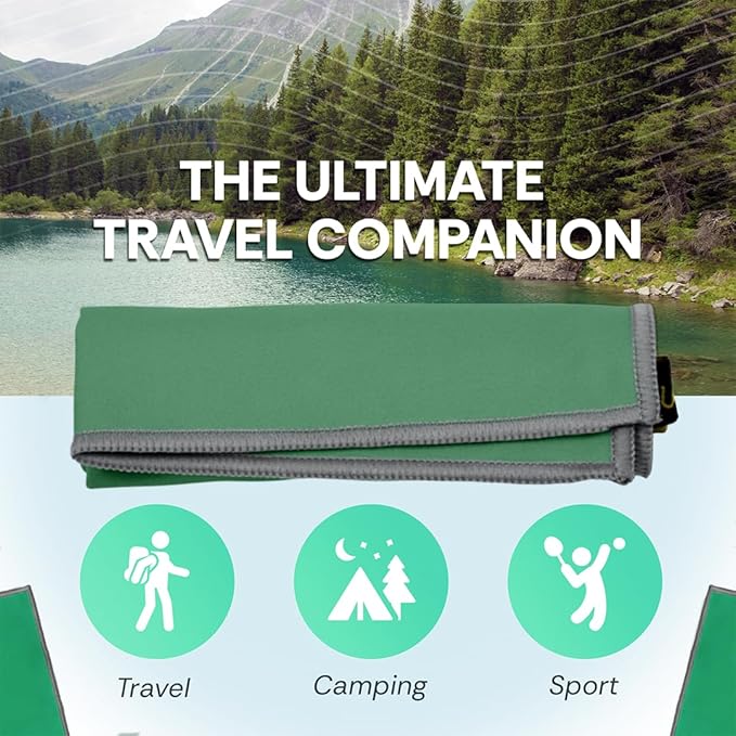 Backpacking Ultralight Quick Dry Microfiber Soft Fast Drying Hand and Face Towel Wash Cloth Camping Yoga Hiking Active Lifestyle Small (Green, Small)