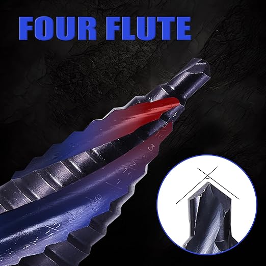 Four Spiral Flute Cobalt Step Drill Bit, 3/16"-7/8" M35 Cobalt Step Drill Bit Wear-Resistant AlTiN Coated, 1/4" Hex Shank for Hole Drilling in Stainless Steel, Copper, Aluminum, Wood, Plastic