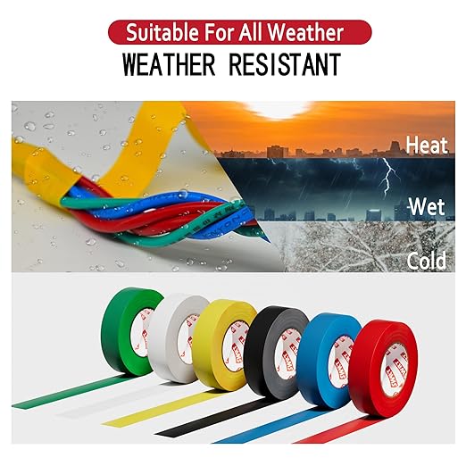 SWRT 6 Pack Colored Electrical Tape, 0.75 in x 33 FT High Temp Electric Tape Under 600V for All Weather, UV Protection, Flame Retardant, Suitable for Domestic, Commercial, and Industrial environments