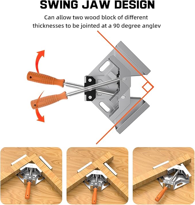 Corner Clamp, 2pcs 90 Degree Right Angle Clamp with Adjustable Aluminum Alloy Swing Jaw, Single Handle Clamps for Woodworking Tools Photo Framing, Present for Men Dad 11.1 Inch