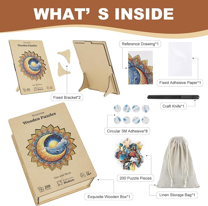 200 Pieces Sun and Moon Wooden Puzzles - Image 5