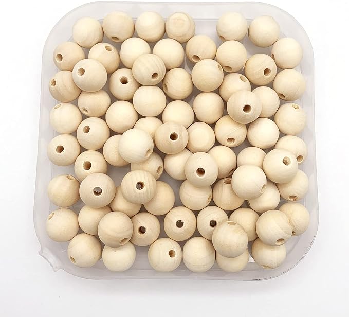 100pcs 14mm Natural Wood Beads DIY Unfinished Round Wooden Loose Beads Bulk - Image 4