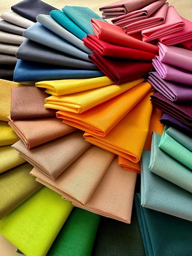 Solid Color Cotton Fabric Bundle – 50 Pre-Cut Squares, 100% Cotton, 120 GSM by FabricsTown