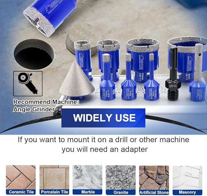 SHDIATOOL Diamond Drilling Core Bits Set Chamfer Bits for Porcelain Tile Marble Ceramic Granite Milling Kit 5/8"-11 10pieces