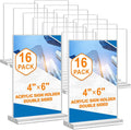 Acrylic Sign Holder 4x6, 16 Pack Clear Double Sided Clear Table Menu Vertical by DunGu