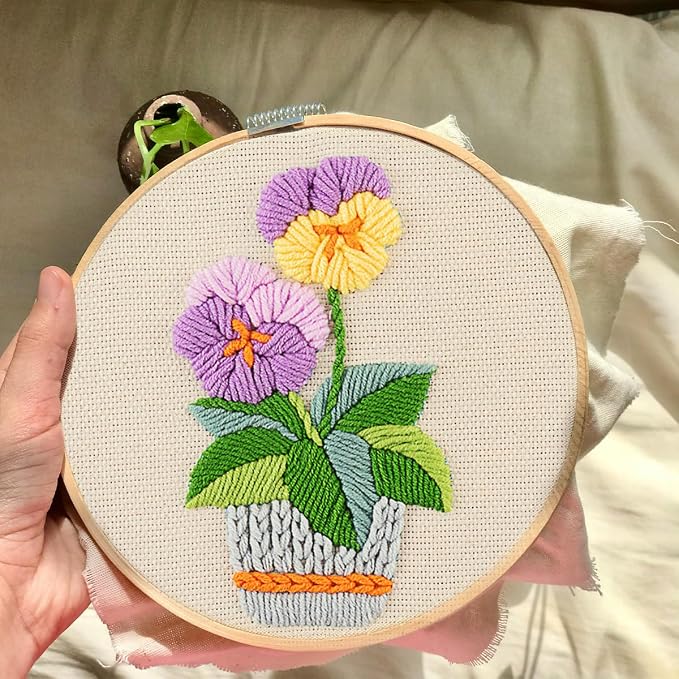 FONNUY Embroidery Kit for Beginners，3D Plants Flowers Pre-Stamped Pattern Kits - Image 3