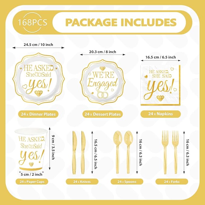 168 Pcs Happy Engagement Party Decoration She Said Yes Plates Napkins Cups - Image 2