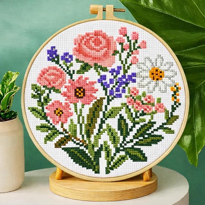 Zhenqing Pink Floral Bouquet Cross Stitch Kit - Image 2