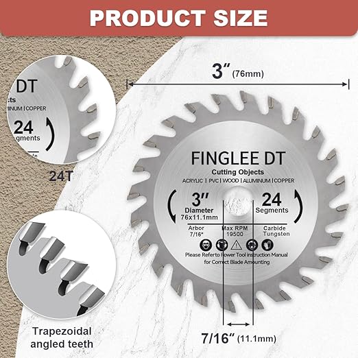 Wood Saw Blade TCT Circular Cutting Blade for Woodworking (3 inch （24T/11.1MM）)
