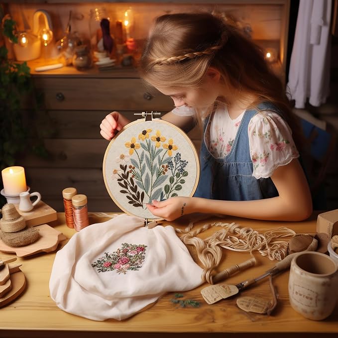 Bonroy 4 Sets Embroidery Set for Beginners, Art Craft, Easy Sewing, Includes - Image 6