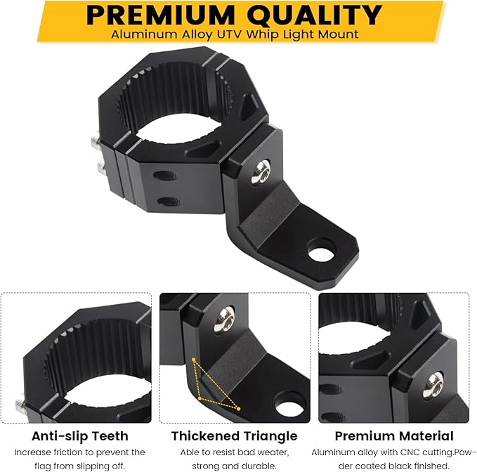 UTV Whip Mount, UTV Flag Light Mounting Bracket, Aluminium Alloy - 360° Rotating Flag Hole - Fits Perfect on 1.75" to 2" Roll Cage of Can Am Maverick X3 Polaris RZR XP 1000(Black,2PCS)