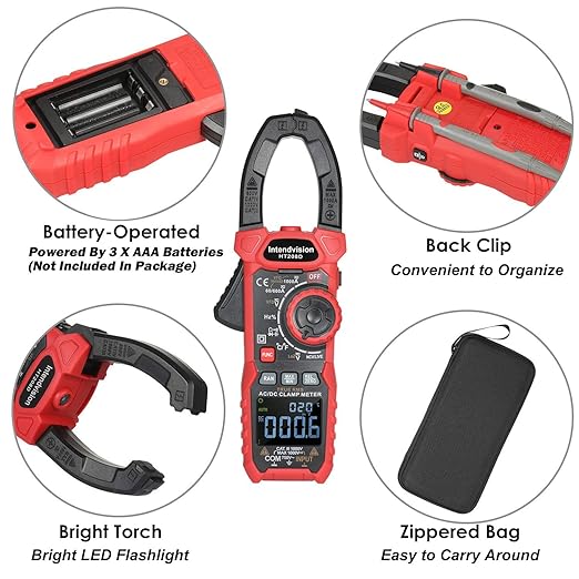 Intendvision Inrush Clamp Meter 1000A True RMS AC/DC Current Amp Meter, VFD, LOZ Mode, 6000 Counts, Measures Current Voltage Temperature Capacitance Resistance Diodes Continuity Duty-Cycle
