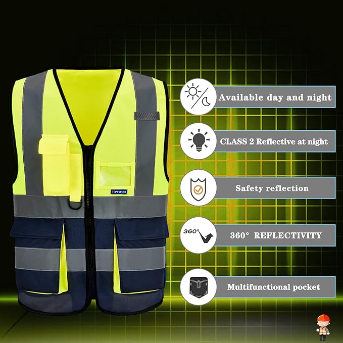 A-SAFETY navy blue and neon yellow work vest