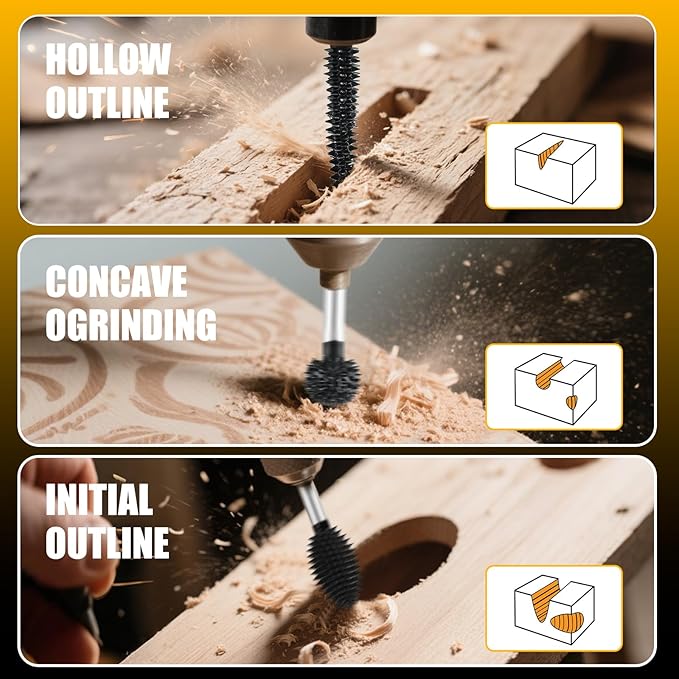 CAELUM 1 Pcs Small Taper Rotary Burr Kit, 1/8" Shaft, Very Coarse - Woodworking Attachment for Dremel, Foredom, DeWalt, Milwaukee Tools, Carving Burrs for Carving Engraving in Wood, Rubber, Plastic