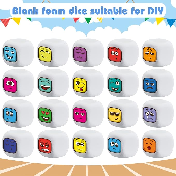 Deekin 50 Pcs Back to School 1.96 Inch White Blank Dice EVA Foam Dice Graffiti - Image 3